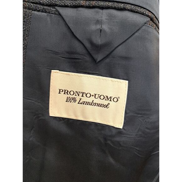 Pronto Uomo Sport Coat Jacket Blazer 100% Lambswool Sz 52r Plaid Grey 2-Button - Picture 9 of 10